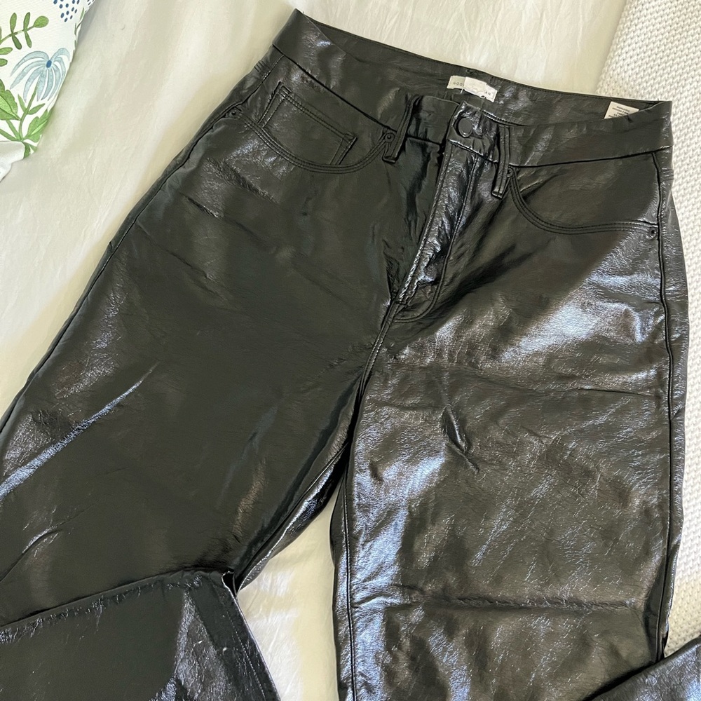 Good American Baggy Good 90s Faux Leather Pants Black Straight US 6 Waist 28